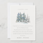 Minimal Dusky Green Blue Pine Tree Woods Wedding Dankeskarte (Vorderseite)