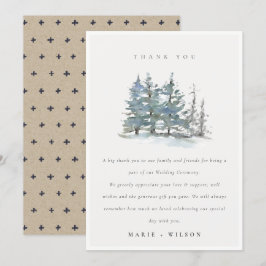 Minimal Dusky Green Blue Pine Tree Woods Wedding Dankeskarte
