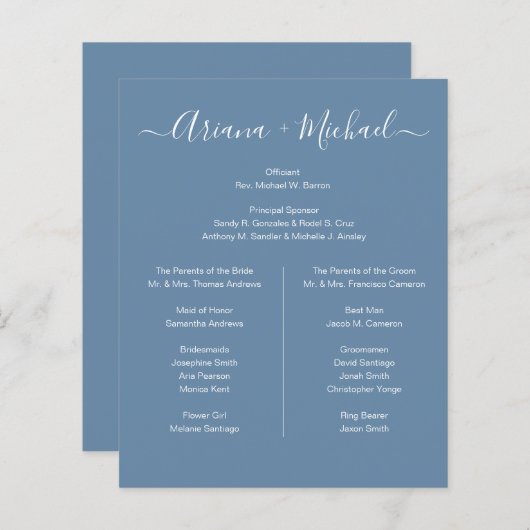 Minimal Dusty Blau und Weiß Einfaches Brautparty (Vorne/Hinten)