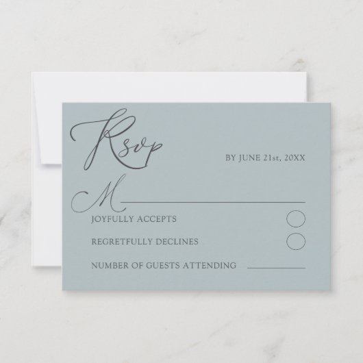 Minimal Dusty Blu UAWG Typografy Wedding RSVP Karte (Vorderseite)