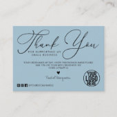 Minimal Dusty Blue Black Script Kunde Vielen Dank Visitenkarte (Vorderseite)