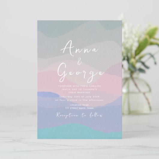 Minimal Dusty Blue Boho Wedding Einladung (Stehend Vorderseite)