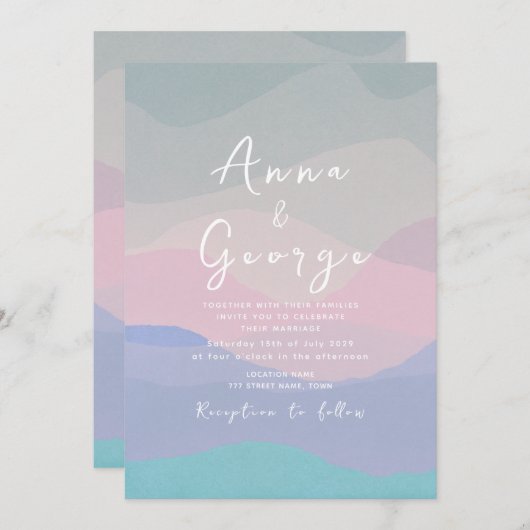 Minimal Dusty Blue Boho Wedding Einladung (Vorne/Hinten)