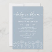 Minimal Dusty Blue Boho Wildblume Babydusche Einladung (Vorderseite)
