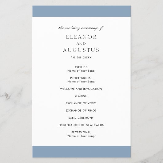 Minimal Dusty Blue Elegante Budget Hochzeitsprogra Flyer (Vorne)