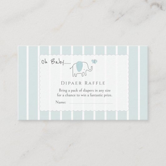Minimal Dusty Blue Elephant Sketch Diaper Raffle Begleitkarte (Vorderseite)