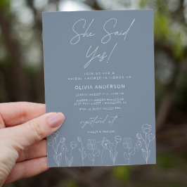 Minimal Dusty Blue Floral Bridal Dusche Einladung