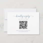 Minimal Dusty Blue Floral Monogram QR Code Wedding RSVP Karte (Vorderseite)