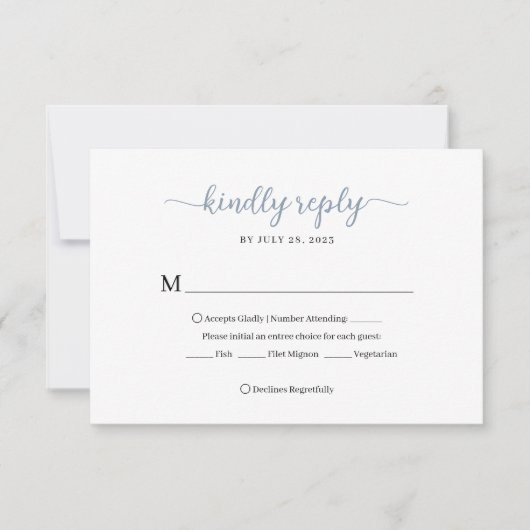 Minimal Dusty Blue Floral Monogram Wedding RSVP Karte (Vorderseite)