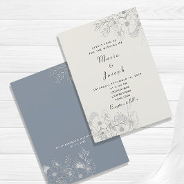 Minimal Dusty Blue Floral Wedding Einladung