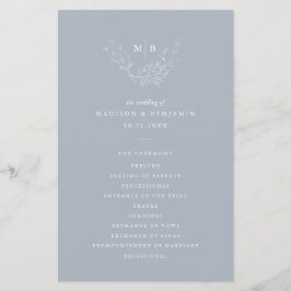 Minimal Dusty Blue Formal Monogram Wedding Program