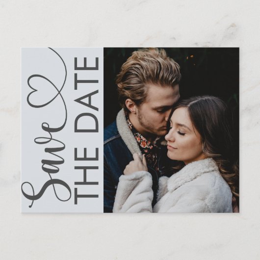 Minimal Dusty Blue Foto & Herz Save the Date An Ankündigungspostkarte (Vorderseite)