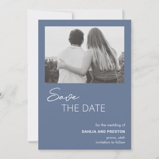 Minimal Dusty Blue Foto Moderne Hochzeit Save The Date (Vorderseite)