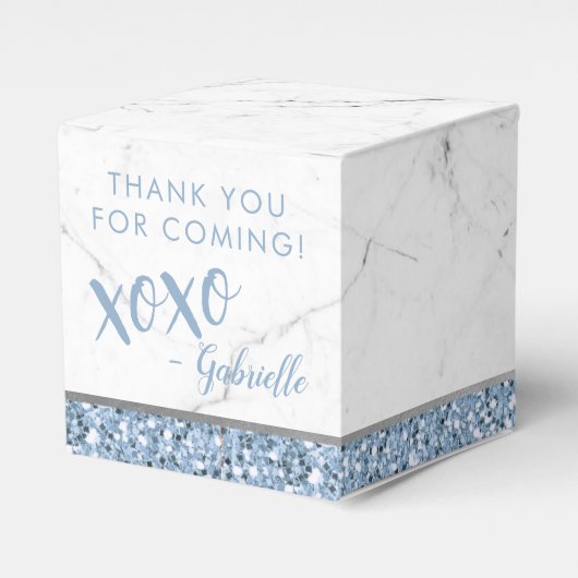 Minimal Dusty Blue Glitzer Marble xoxo Bevorzugung Geschenkschachtel (Vorderseite)