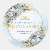 Minimal Dusty Blue Gold Greenery 15th Birthday Runder Aufkleber (Vorderseite)