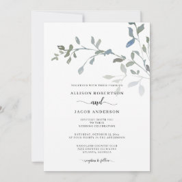 Minimal Dusty Blue Green Watercolor Floral Wedding Einladung