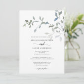 Minimal Dusty Blue Green Watercolor Floral Wedding Einladung (Stehend Vorderseite)
