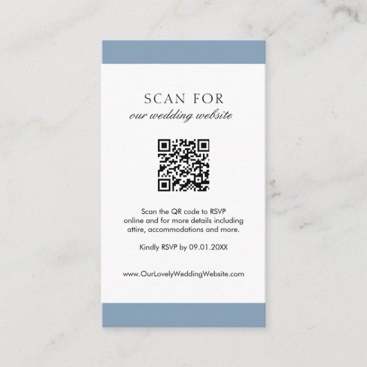 Minimal Dusty Blue Modern QR Code Hochzeit Begleitkarte (Vorderseite)