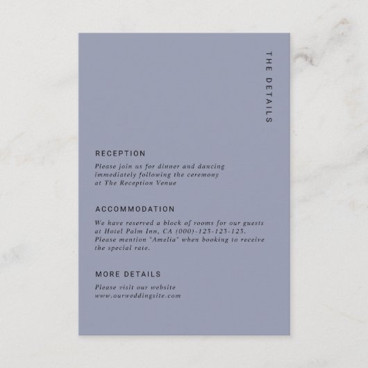 Minimal Dusty Blue Modern Simple Wedding Details Begleitkarte (Vorderseite)
