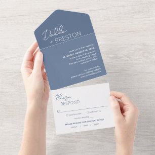Minimal Dusty Blue Modern Wedding All In One Einladung