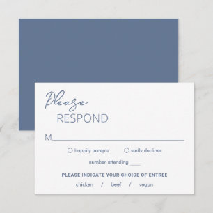 Minimal Dusty Blue Modern Wedding RSVP Karte