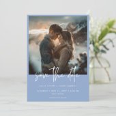 Minimal Dusty Blue Modernes Foto Hochzeit Save The Date (Stehend Vorderseite)
