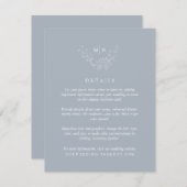 Minimal Dusty Blue Monogram Wedding Details Begleitkarte (Vorne/Hinten)
