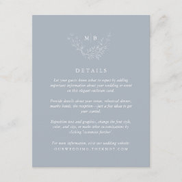 Minimal Dusty Blue Monogram Wedding Details Begleitkarte