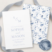 Minimal Dusty Blue Monogram Wedding Invitation Einladung