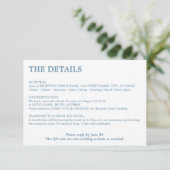 Minimal Dusty Blue QR Code Hochzeitsdetails Begleitkarte (Stehend Vorderseite)