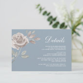 Minimal Dusty Blue Rose Wedding Details Begleitkarte (Stehend Vorderseite)