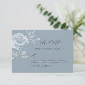 Minimal Dusty Blue Rose Wedding RSVP (Stehend Vorderseite)