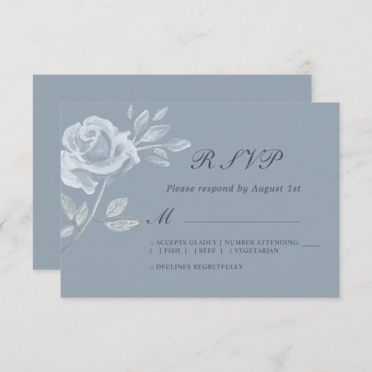 Minimal Dusty Blue Rose Wedding RSVP (Vorne/Hinten)