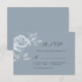 Minimal Dusty Blue Rose Wedding RSVP Karte (Vorne/Hinten)