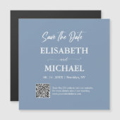 Minimal Dusty Blue Save the Date QR Code Wedding Magneteinladung (Vorne/Hinten)