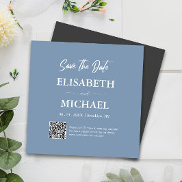 Minimal Dusty Blue Save the Date QR Code Wedding Magneteinladung