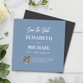 Minimal Dusty Blue Save the Date QR Code Wedding Magneteinladung