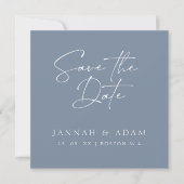 Minimal Dusty Blue Script Typografy Foto Wedding Save The Date (Vorderseite)