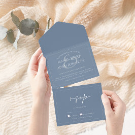 Minimal Dusty Blue Script Wedding All In One Einladung
