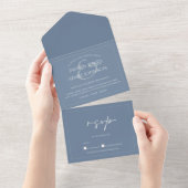 Minimal Dusty Blue Script Wedding All In One Einladung (Abreißen)
