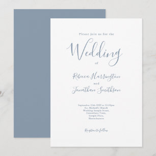 Minimal Dusty Blue Script Wedding Einladung