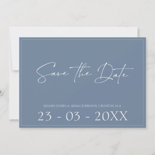 Minimal Dusty Blue Script Wedding Save the Date (Vorderseite)