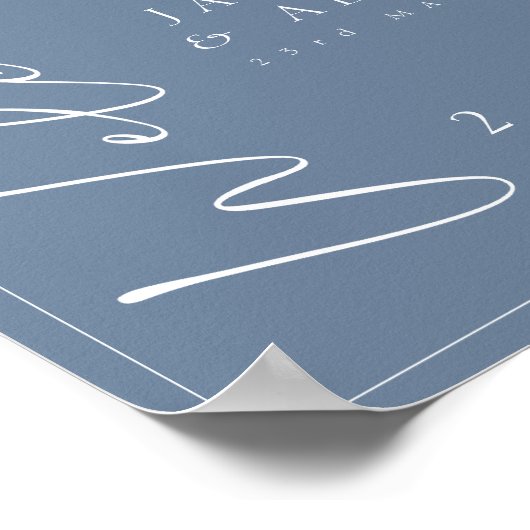 Minimal Dusty Blue Script Wedding Willkommenszeich Poster (Ecke)