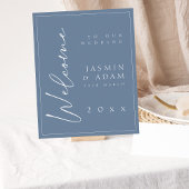 Minimal Dusty Blue Script Wedding Willkommenszeich Poster