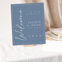 Minimal Dusty Blue Script Wedding Willkommenszeich