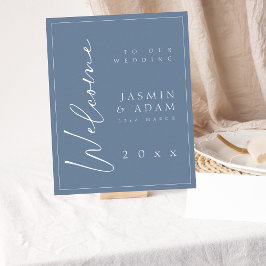 Minimal Dusty Blue Script Wedding Willkommenszeich Poster