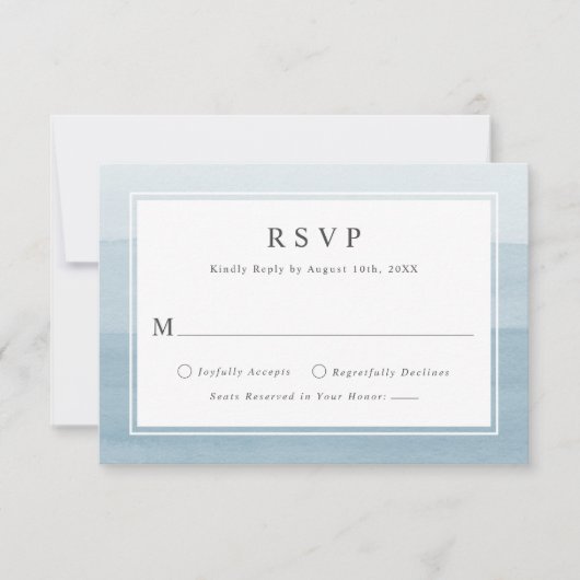 Minimal Dusty Blue Watercolor Ombre Wedding RSVP Karte (Vorderseite)