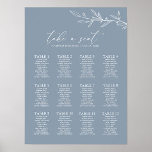 Minimal Dusty Blue Wedding 12 Table Seating Chart Poster