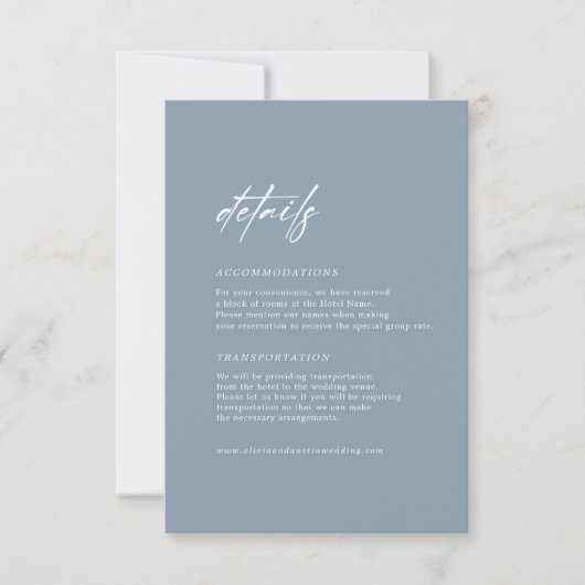 Minimal Dusty Blue Wedding Details - Abschlusskart Einladung (Vorderseite)