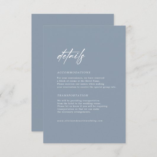 Minimal Dusty Blue Wedding Details - Abschlusskart Einladung (Vorne/Hinten)